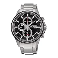 Seiko Solar Chronograph Black Dial Stainless Steel Mens Watch SSC255