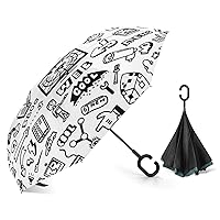 Web Doodles Set Inverted Umbrellas Automatic Open Windproof & Rainproof Car Umbrella Double Layer C-Shape Handle Free