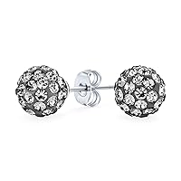 Elegant .925 Sterling Silver Round 8MM Glittering Pave Crystal Disco Ball Stud Earrings for Women Teens in Many Colors