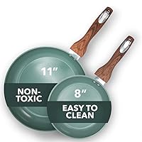 Phantom Chef Frying Pan Set | 100% Aluminum Nonstick Frying Pan Set With Nontoxic Ceramic Coating | Soft Touch Stay Cool Handle | PTFE PFOA Lead and Cadmium Free | 8 Inch and 11 Inch Fry Pan | Green