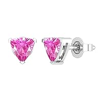 5.5x5.5mm Trillion Lab Created Pink Sapphire Solitaire Stud Earrings for Women in 925 Sterling Silver