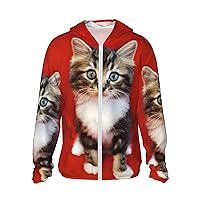 UPF50+ Cute Cat Sun Protection Hoodie Jacket Quick Dry Long Sleeve Sun Shirt For Men Women