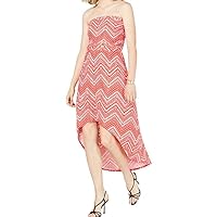 Junior High-Low Printed Strapless A-Line Dress Red XXS