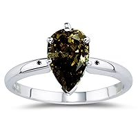 2.58 ct I1 Pear Moissanite Solitaire Silver Plated Engagement Ring Brown Color Size 7