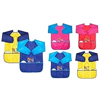 Bundle of 6 Pack Children's Painting Smocks with Long Sleeve and 3 Pockets for Age 3-8