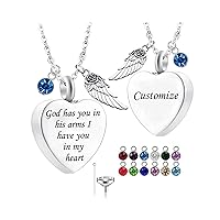 God has You in his arms with Angel Wing Charm Cremation Ashes Jewelry Keepsake Memorial Urn Necklace with Birthstone Crystal