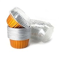 Aluminum Foil Ramekin Baking Cups, 5oz 125ml Cheesecake Pan, Creme Brulee Tin Cups with Flat Lids(24pcs, Gold)