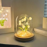 Lily of Valley Lamp, 14cm/5.5inch DIY Lily of Valley Flower Material Kit with Glass Dome, Battery Powered Flower Lamp Set for Home Decor Valentine's Day Gift (DIY)