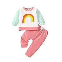 8 Girls Outfits Toddler Girls Patchwork Colour Long Sleeve Rainbow Pullover T Shirt Sweatshirt Tops (Green, 2-3 Years)