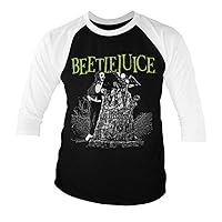 Beetlejuice Officially Licensed Headstone Baseball 3/4 Sleeve T-Shirt (Black-White)