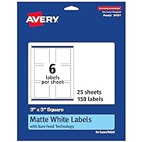 Avery Matte White Square Labels with Sure Feed, 3