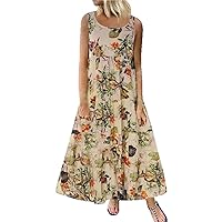 Bohemian Dress Women Casual Sleeveless Neck Floral Print Loose Long Oversized Beach Sundress