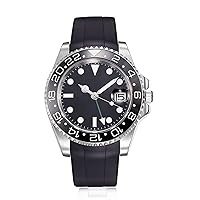WhatsWatch Parnis 40mm Black Dial Black Ceramic Bezel Sapphire Glass GMT Function Automatic Movement Men's Watch -548