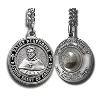 St Peregrine Patron Saint of Cancer Medal w/Capsule of St Peregrine Soil (Men's 1-inch diameter)
