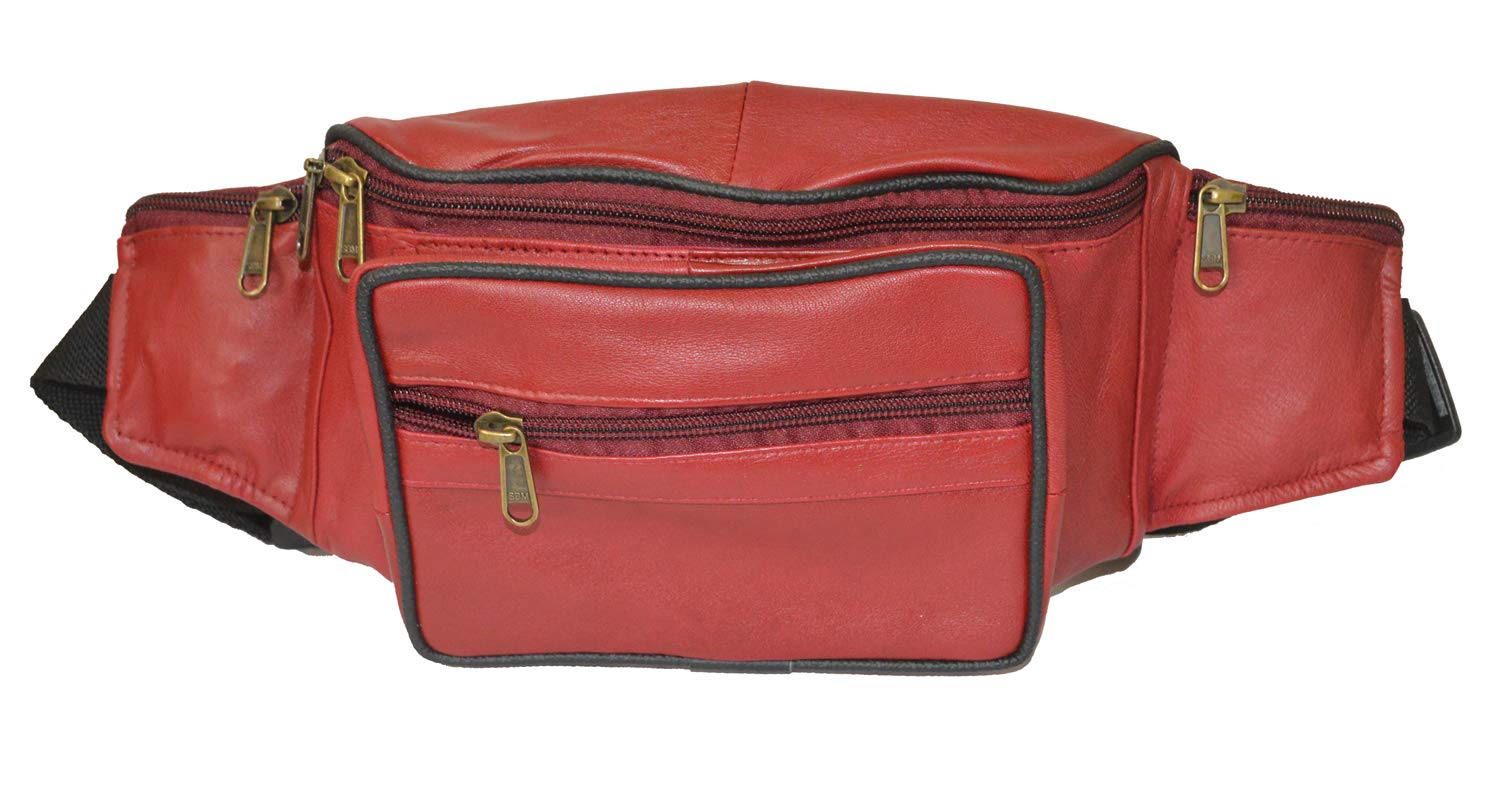 Leatherboss Genuine Leather Travel Fanny Pack Waist Belt Bag Pouch for men women, Cherry
