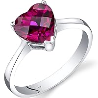PEORA Created Ruby Heart Solitaire Ring for Women 14K White Gold, 2.25 Carats 8mm, Size 7