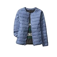 Womens Lightweight Quilted Puffer Jackets Collarless Snap Packable Padded Winter Warm Down Coats Loose Pockets Outwear