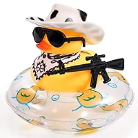 Duck for Cars, Rubber Duck for Car Dashboard, Squeaky Duck Bath Toy Yellow Duck Car Ornament Fun Cowboy Duck Car Accessories Car Dashboard Decorations with Swim Ring Hat Scarf Glasses (Style 4)