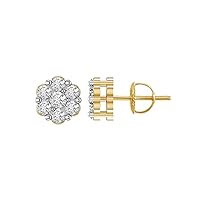 10k Gold Round Natural Diamond Flower Cluster Stud Earrings 3.80 mm (1/10 cttw, H-I Color, I3 Clarity)