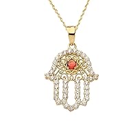 CHIC GENUINE GARNET HAMSA PENDANT NECKLACE IN YELLOW GOLD - Gold Purity:: 10K, Pendant/Necklace Option: Pendant With 18