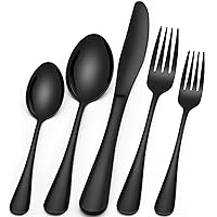 20-Piece Black Silverware Set, EWFEN Black Flatware Set for 4, Food-Grade Stainless Steel Tableware Cutlery Set, Mirror Finished Utensil Sets for Home Restaurant