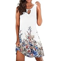 Fashion Sundress for Women Summer Loose Dress Sleeveless Floral Print V Neck Hollow Out Dresses for Women to Work