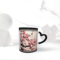 Japanese Floral Cherry Blossom Print Coffee Mug 13 oz Heat Sensitive Color Changing Mug Cute Ceramic Mug For Women Men