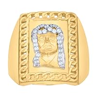 10k Two tone Gold Mens CZ Cubic Zirconia Simulated Diamond Jesus Religious Ring Measures 22.8mm Wide Jewelry for Men