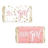 Pink and Gold It's a Girl Baby Shower Mini Candy Bar Wrappers - 45 Stickers