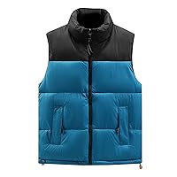 Mens Outdoor Quilted Winter Puffer Vest Color Block Stand Collar Sleeveless Jacket Vests Oversized Vests Coat
