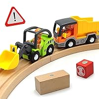 Wooden Train Cars Track Accessories Set Digger and Dump Truck Small Vehicles Magnetic Train Cars Fit for Wooden Train Track Railway for Boys and Girls (Construction Set)
