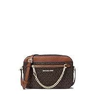 Michael Kors Jet Set Large Leather Crossbody Bag (Brown Signature/Gold HW)