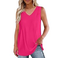 Women's Fashionable Tank Tops Loose Shirts Casual Summer V Neck Tunic Tops T-Shirts Solid Color Tops, S-2XL