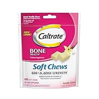 Calcium and Vitamin D3 Supplement Soft Chews, 600mg (Vanilla Crème Flavor, 60 Count)