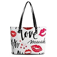 Womens Handbag Lips Kisses Pattern Leather Tote Bag Top Handle Satchel Bags For Lady