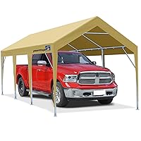 10x20 ft Upgraded Heavy Duty Carport Car Canopy Portable Garage Tent Boat Shelter with Reinforced Triangular Beams, Beige