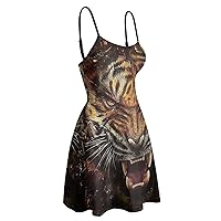 Roaring Tiger Women's Summer Beach Sling Sundresses Casual Swing Mini Dress Print