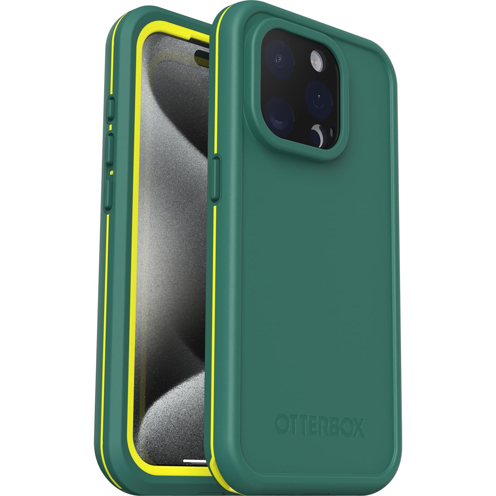 OtterBox iPhone 15 Pro (Only) FRĒ Series Waterproof Case with MagSafe (Designed by LifeProof) - PINE (Green), waterproof, 60% recycled plastic, sleek and stylish