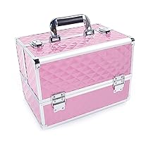 Professional Makeup Box Portable Cosmetic Box Organizer Train Case with jewelry Compartments and Keys for Women and Girls, Pink