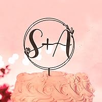 Custom Bride And Grom Names Botanical Two Letters S+A Wedding Anniversary Cake Toppers Initials Monograms Acrylic Black For Wedding Bridal Shower Decorations Bridal Shower Gifts For Couples