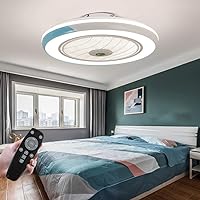 LED Lit Ceiling Fan (Dimmable) with Remote Control / Modern / Invisible / Ultra-Quiet / for Dining Room, Bedroom or Living Room / Diameter 50 cm
