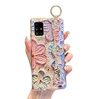 for A71 5G Case Cute with Wrist Strap Kickstand[Not for Verizon A71 UW] Glitter Bling Cartoon IMD TPU Shockproof Protective Phone Case for Girls Women - Multicolor Flower