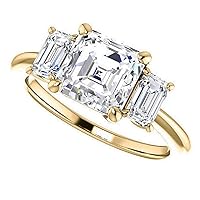 10K Solid Yellow Gold Handmade Engagement Ring 3 CT Asscher Cut Moissanite Diamond Solitaire Wedding/Bridal Ring for Women/Her Propose Ring