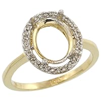 10k Yellow Gold Semi-Mount Ring (10x8 mm) Oval Stone & 0.15 ct Diamond Accents, Sizes 5-10