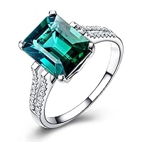 Green Tourmaline Prong Set Eternity Diamond Anniversary Wedding Ring Band for Women 14K White Gold