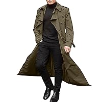 Trench Coat for Men Double Breasted Notched Lapel Casual Slim Fit Long Jacket Windbreaker Overcoats