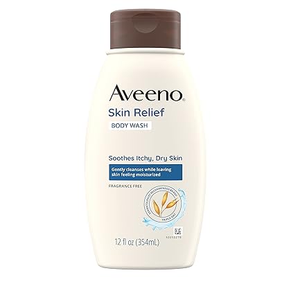 Aveeno Skin Relief Fragrance-Free Body Wash with Triple Oat Formula, Gentle Daily Cleanser for Sensitive Skin Leaves Itchy, Dry Skin Soothed & Feeling Moisturized, Sulfate-Free, 12 fl. oz