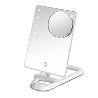Conair Lighted Makeup Mirror, LED Vanity Mirror, 1X/10X Magnifying Mirror with Phone Holder, Battery Operated in Glossy White