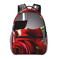 Wine And Rose Backpack, 15.7 Inch Large Backpack, Zippered Pocket, Lightweight, Foldable, Easy To Travel