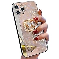 Cute Bling Case for iPhone 12 Pro Max, Marble Conch Shell Floral Butterfly with Kickstand Elegant Protective Cover for Girls Women for Apple iPhone 12 Pro Max 6.7'' 2020 (Rose Gold)